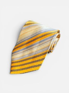 Farentino Ferre mens orange geo stripe 100% silk luxury Italian neck tie EUC